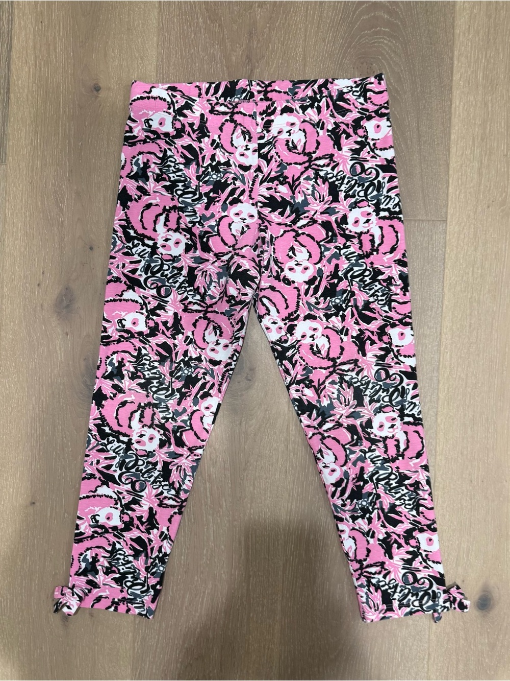 Lilly Pulitzer Girls XL Pink Panda Print Cropped Leggings Pants Bow Hem